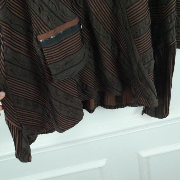 IC Connie K 1X Tunic Top Brown Black Lagenlook Art to Wear Pocket Trapeze Hem - Picture 7 of 8